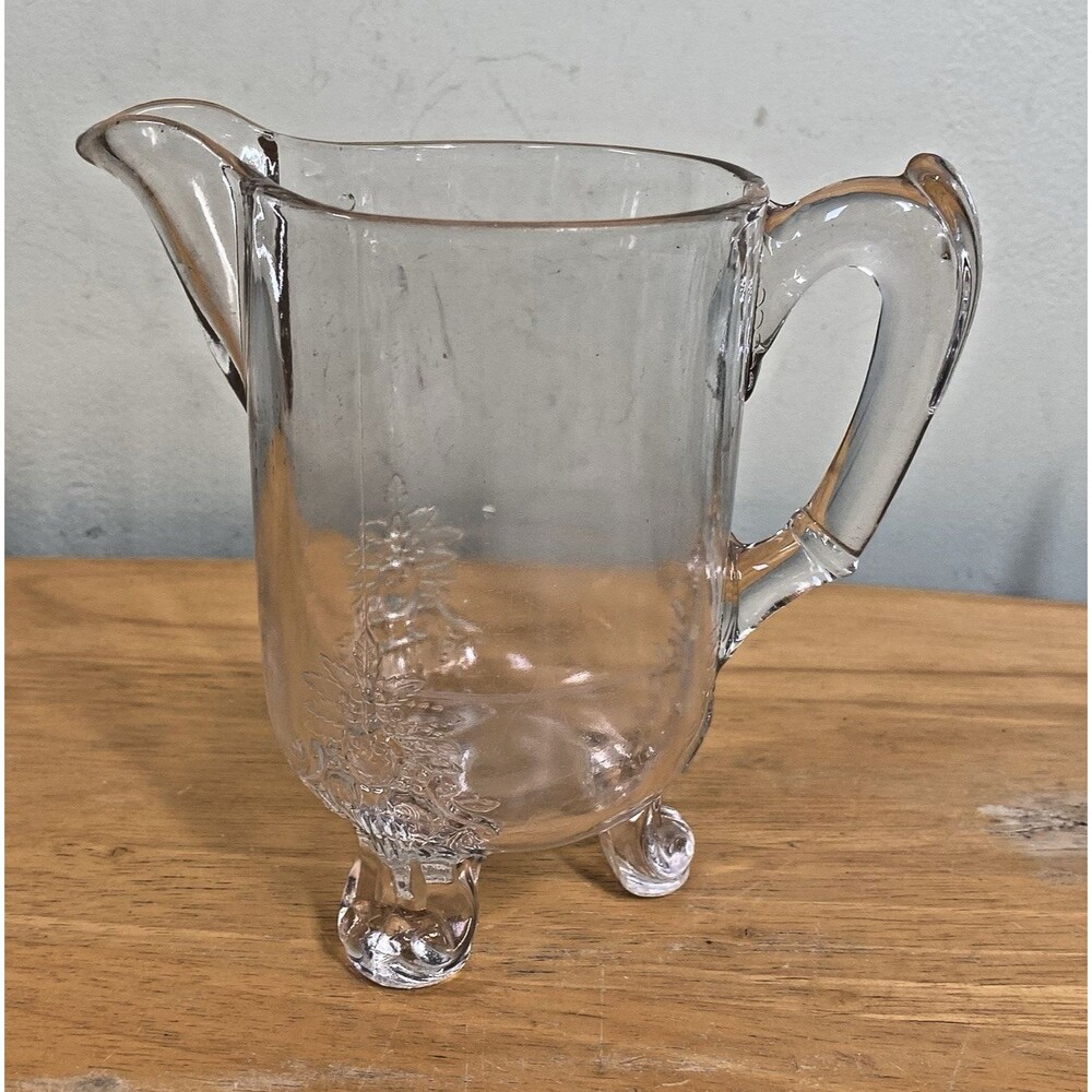 c 1883 No. 4 GRASSHOPPER by Riverside Glass Works COLORLESS Cream Pitcher Vtg